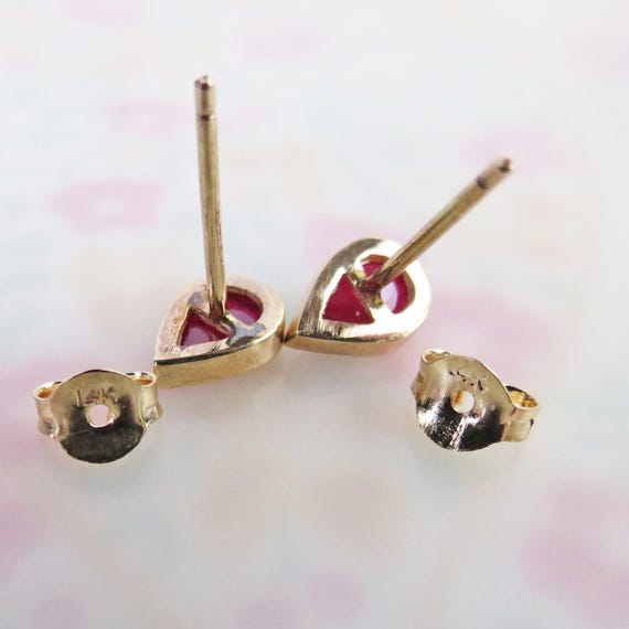 Natural red ruby teardrop small stud post earring… - image 6