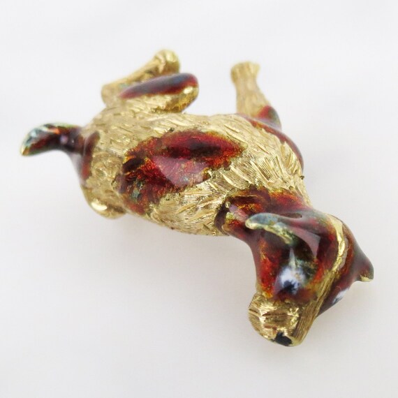 Beautiful Dog brooch 18k yellow gold brown enamel… - image 3