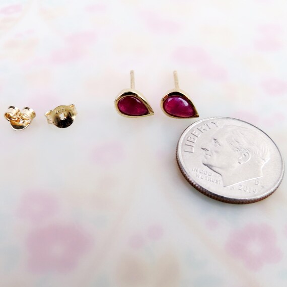 Natural red ruby teardrop small stud post earring… - image 8