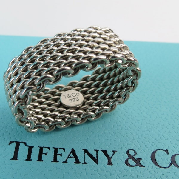Tiffany & Co. classic Somerset 925 mesh sterling silver ring approx. Size 5.25