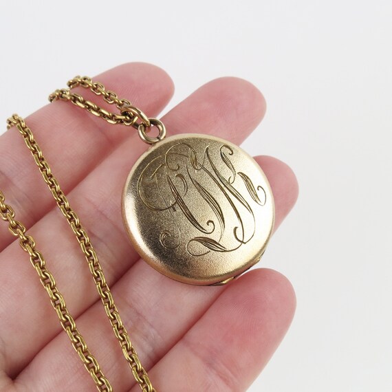 Antique round gold filled ADK monogrammed locket … - image 10