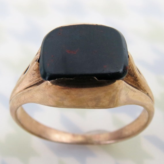 Vintage 14k yellow gold bloodstone 1960s era ring… - image 5