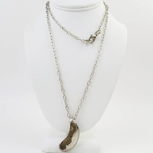 Vintage signed Devlin sterling silver amorphic modernist pendant and long chain necklace image 5