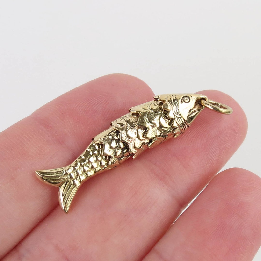 Vintage 14k Yellow Gold Articulated Fish Pendant Fob or Charm Etsy