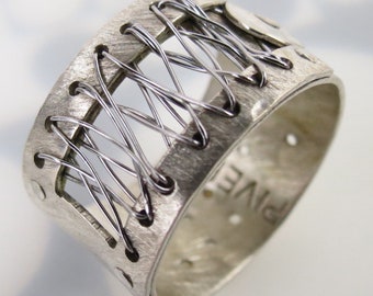 Beth Piver sterling silver wire corset or industrial vintage ring size 9.25