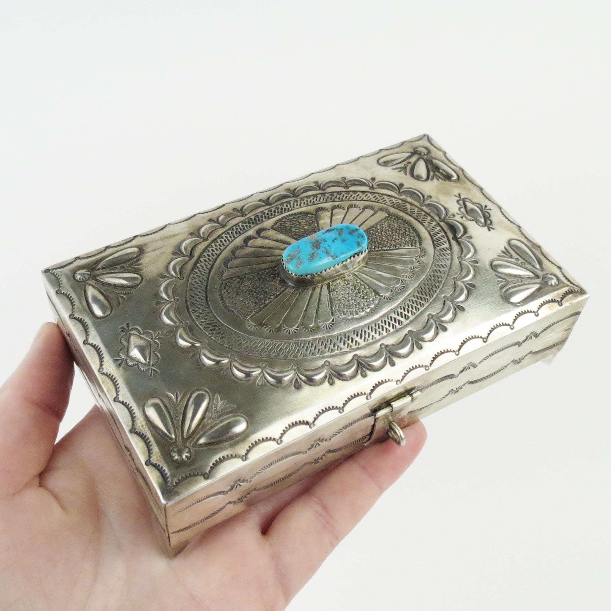 Suzie James Navajo Sterling Silver Turquoise Repousse 5 Inch Long