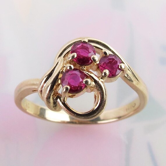 Natural deep red natural three ruby cluster 14k y… - image 8