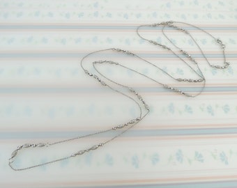 Italian 14k white gold nugget bead 36 inch long opera chain necklace