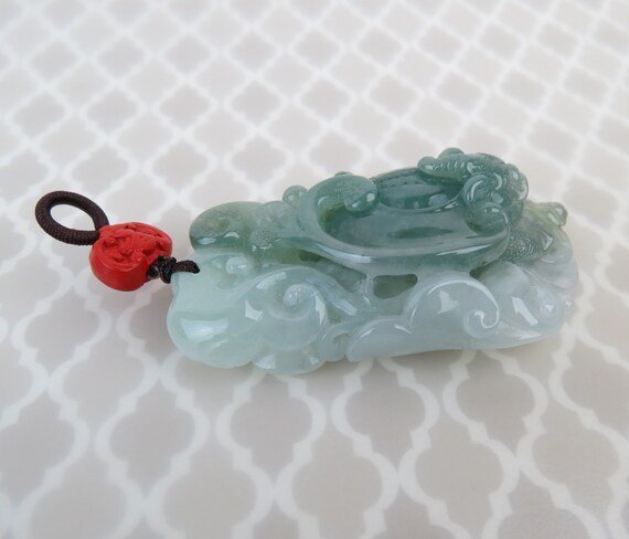 Fine type A natural translucent jade carved two t… - image 6