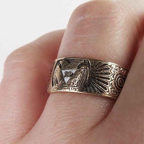 Antique 14k Gold Masonic Ring: Scottish Rite Doub… - image 10