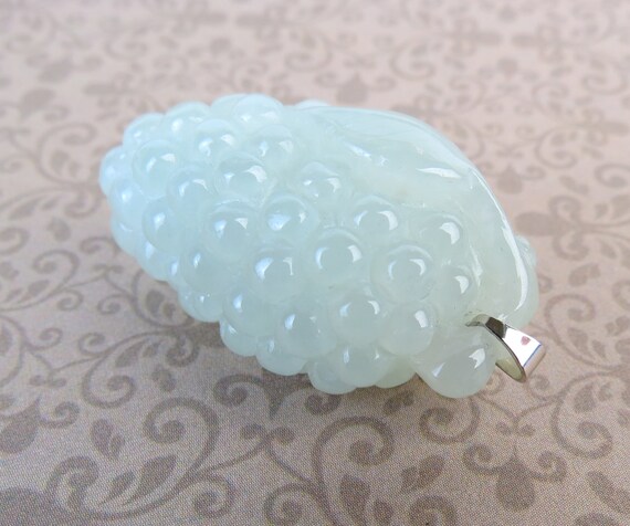 Translucent pale icy green clear natural jade car… - image 4