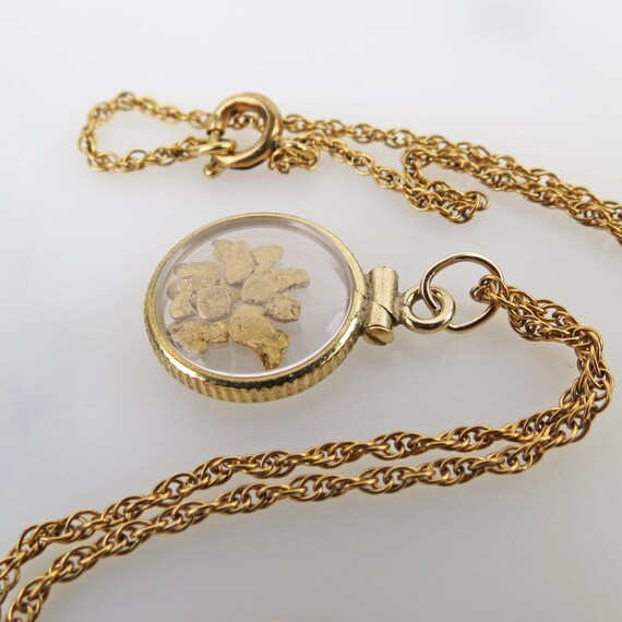 Vintage real gold nuggets in a clear pendant set … - image 6