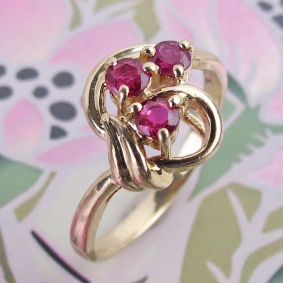 Natural deep red natural three ruby cluster 14k y… - image 5