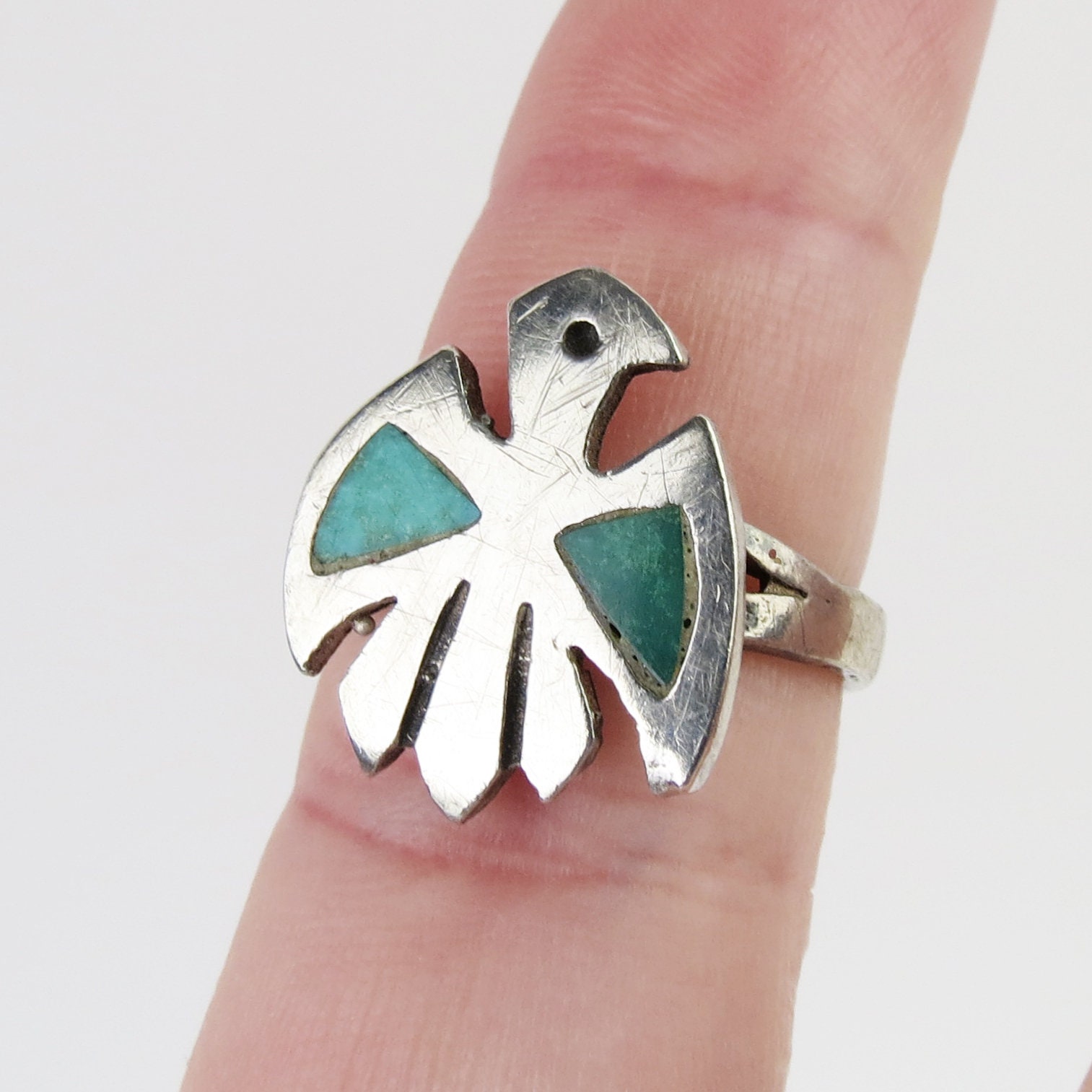 Vintage Native American Turquoise Inlay Sterling Silver