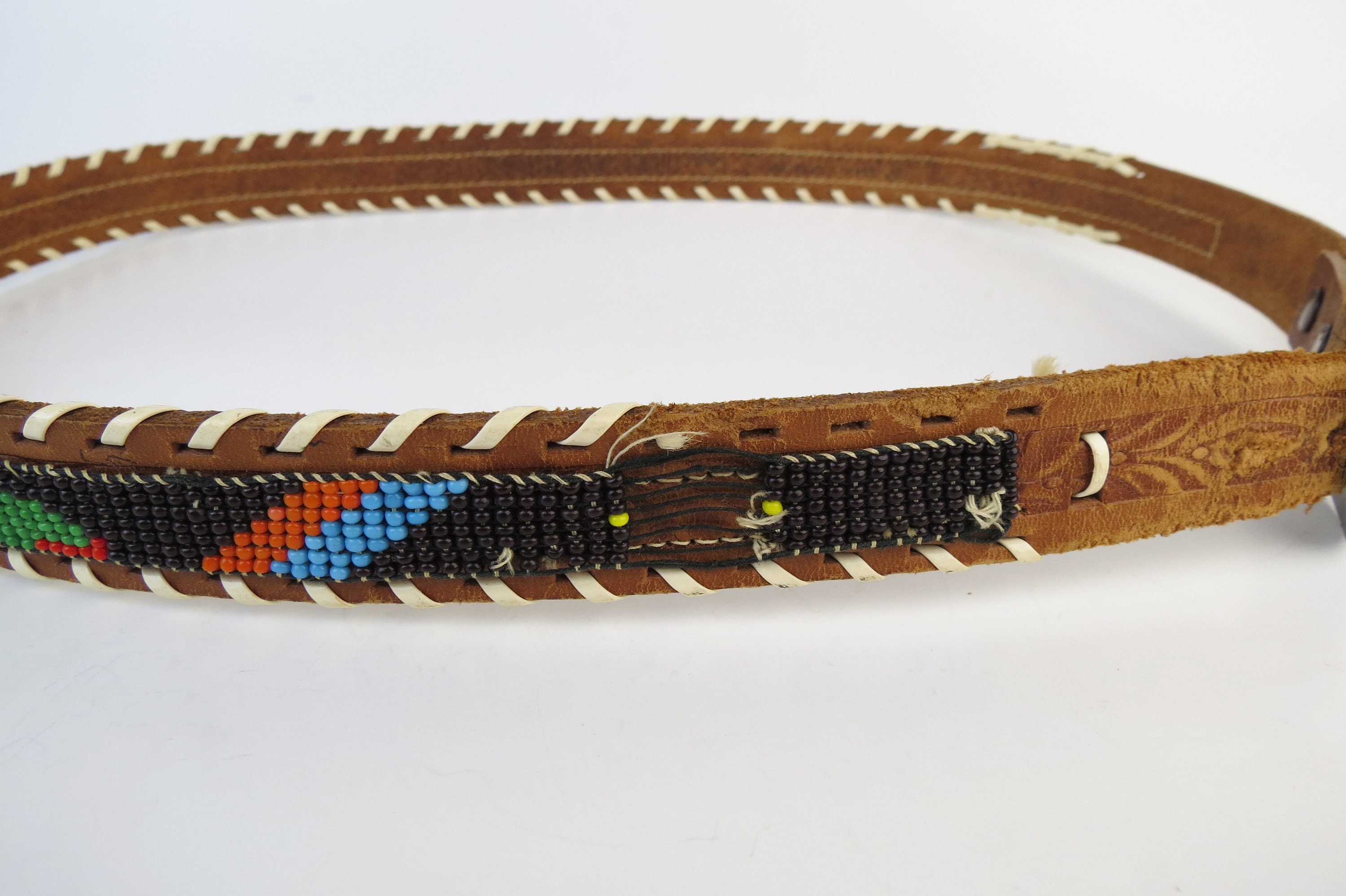 Mexican Sterling Silver 10k Gold Belt Buckle Beaded Leather Etsy