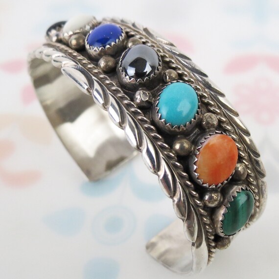 Spottted Rainbow Vintage Early Native American Navajo Sterling Silver Bracelet Spottted Rainbow Vintage Early Native American Navajo Sterling Silver Bracelet