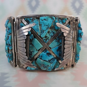 Dramatic Navajo Turquoise Sterling Silver Bowguard Native American Dramatic Navajo Turquoise Sterling Silver Bowguard Native American