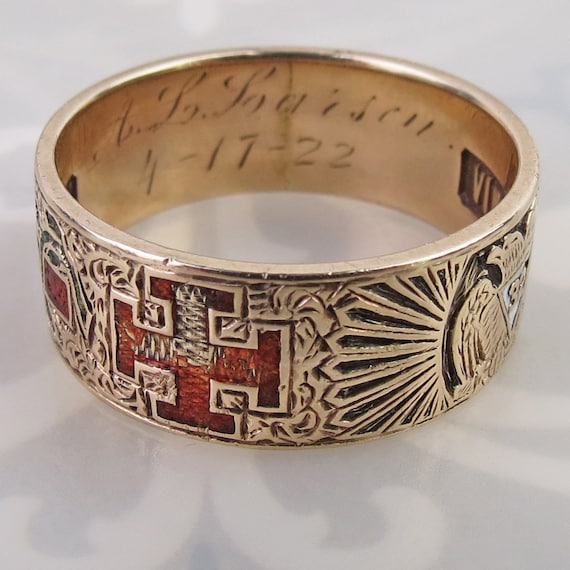 Antique 14k Gold Masonic Ring: Scottish Rite Doub… - image 8