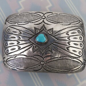Husky Men's Vintage Native American Navajo Turquoise Sterling Silver Wide Bracelet Old Husky Men's Vintage Native American Navajo Turquoise Sterling Silver Wide Bracelet Old