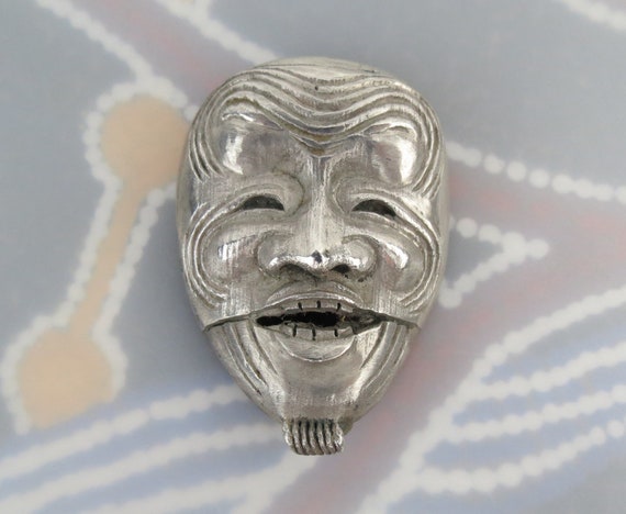 Vintage Japanese Noh mask in sterling silver pape… - image 1