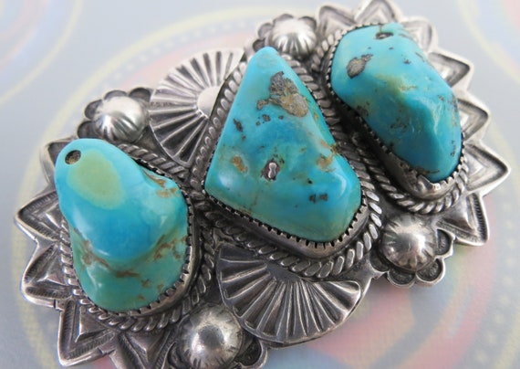 Vintage Native American Turquoise Brooch: Chunky … - image 6