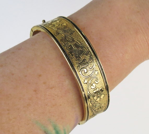 Antique Victorian Gold Filled chased enamel bangl… - image 9