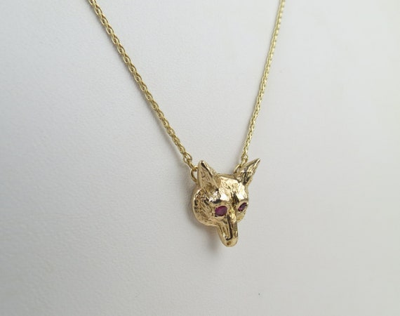 Ruby red eyes cute little foxy fox 9k gold pendan… - image 4