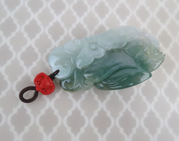 Fine type A natural translucent jade carved two t… - image 8