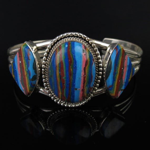 One Of The Best Vintage Native American Navajo Rainbow Calsilica Sterling Silver Bracelet One Of The Best Vintage Native American Navajo Rainbow Calsilica Sterling Silver Bracelet