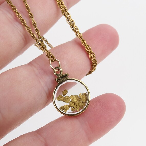 Vintage real gold nuggets in a clear pendant set … - image 10