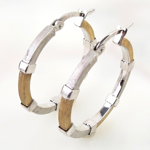 Brushed 14k Gold Hoop Earrings: Modernist Bamboo Style