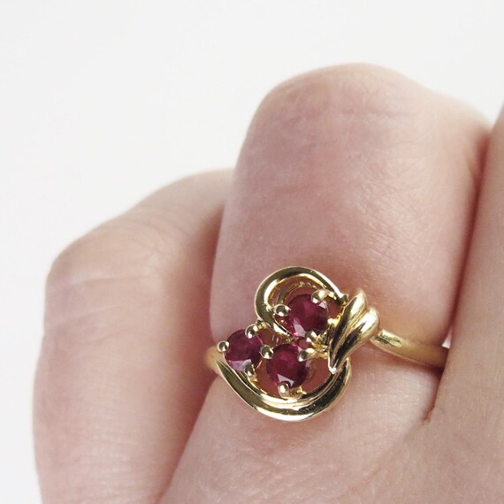Natural deep red natural three ruby cluster 14k y… - image 10