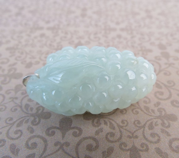 Translucent pale icy green clear natural jade car… - image 2