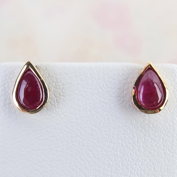 Natural red ruby teardrop small stud post earring… - image 2