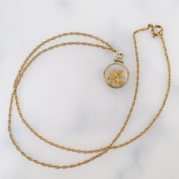 Vintage real gold nuggets in a clear pendant set … - image 3