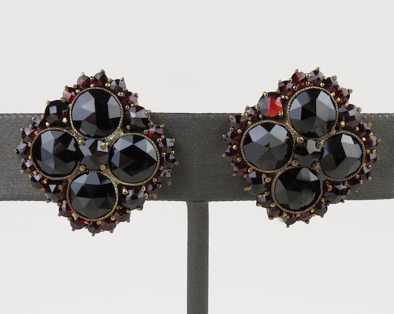 Vintage Rhodolite Garnet Earrings: 14k Yellow Gol… - image 3