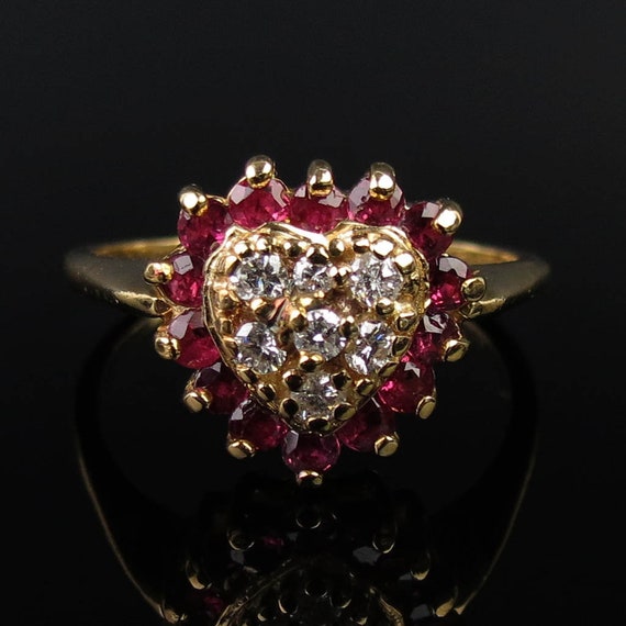 Natural red ruby halo heart diamond cluster cente… - image 4