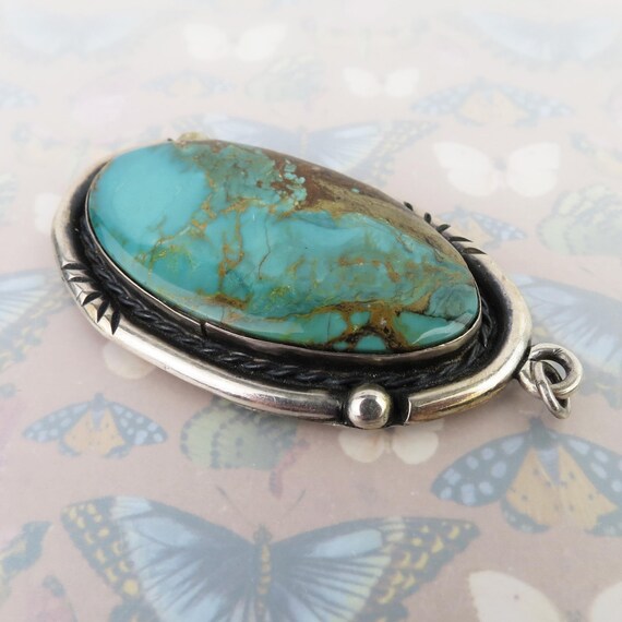 Large Navajo sterling silver turquoise 1970s pendant - Gem