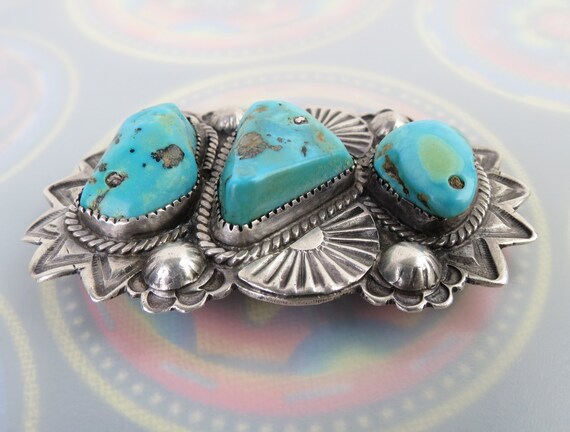 Vintage Native American Turquoise Brooch: Chunky … - image 4