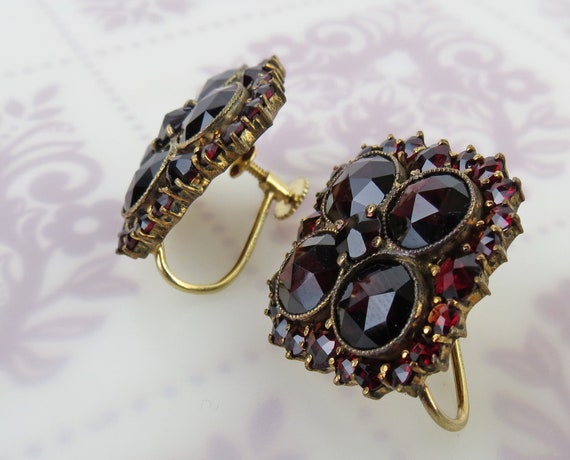 Vintage Rhodolite Garnet Earrings: 14k Yellow Gol… - image 5