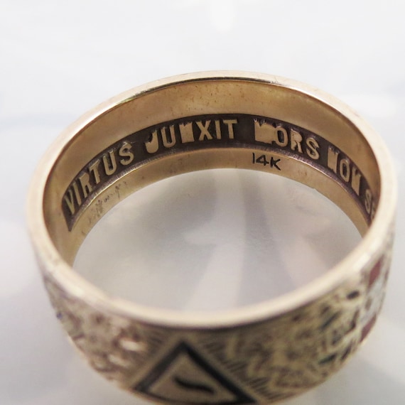 Antique 14k Gold Masonic Ring: Scottish Rite Doub… - image 5