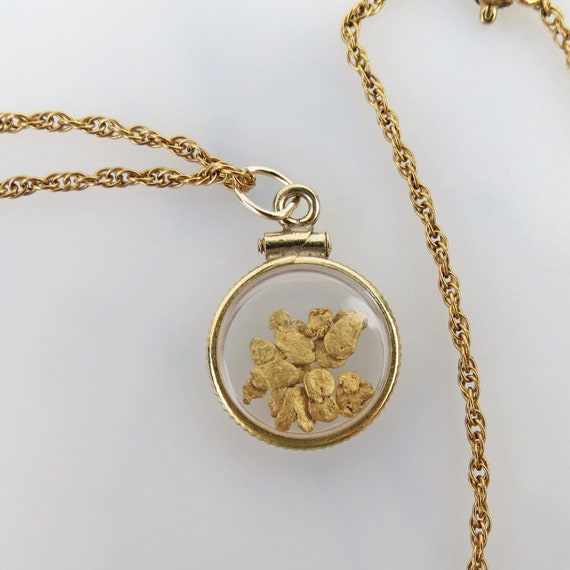 Vintage real gold nuggets in a clear pendant set … - image 1