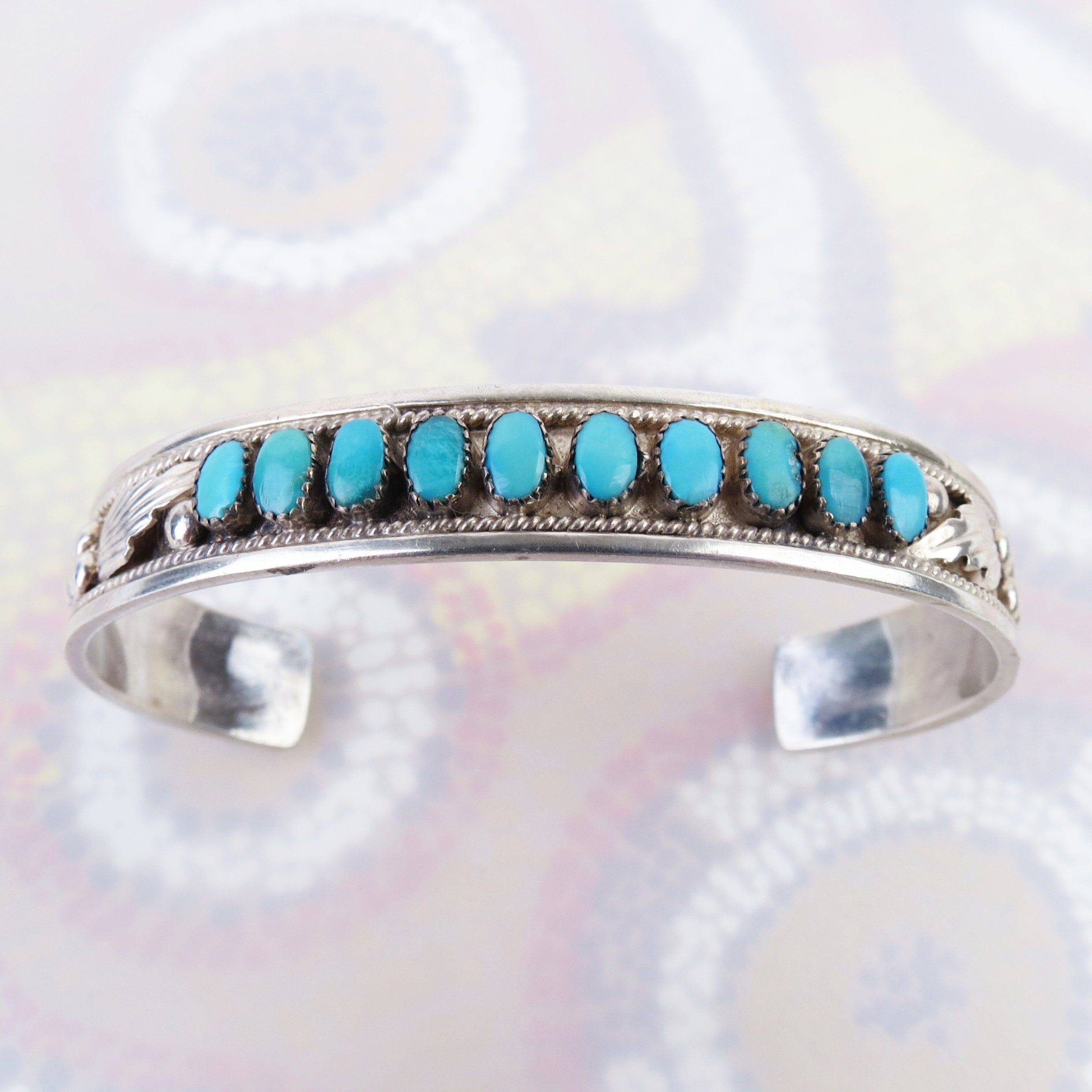 Dave Nieto Vintage Native American Zuni Blue Gem Turquoise Coral Sterling Silver Bracelet Dave Nieto Vintage Native American Zuni Blue Gem Turquoise Coral Sterling Silver Bracelet