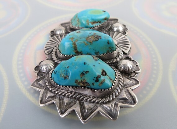Vintage Native American Turquoise Brooch: Chunky … - image 5