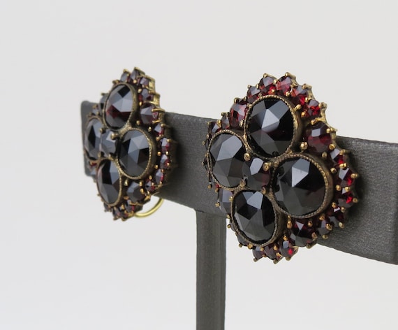 Vintage Rhodolite Garnet Earrings: 14k Yellow Gol… - image 4