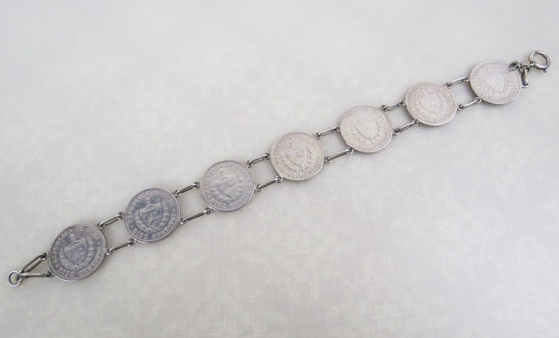 1910s Diez Centavos coin link sterling silver bracelet