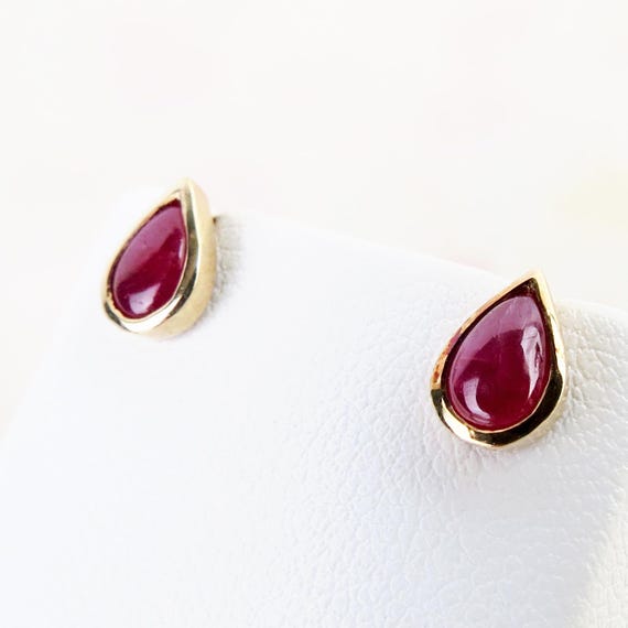 Natural red ruby teardrop small stud post earring… - image 4