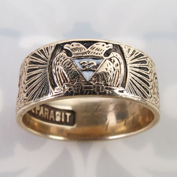 Antique 14k Gold Masonic Ring: Scottish Rite Doub… - image 1