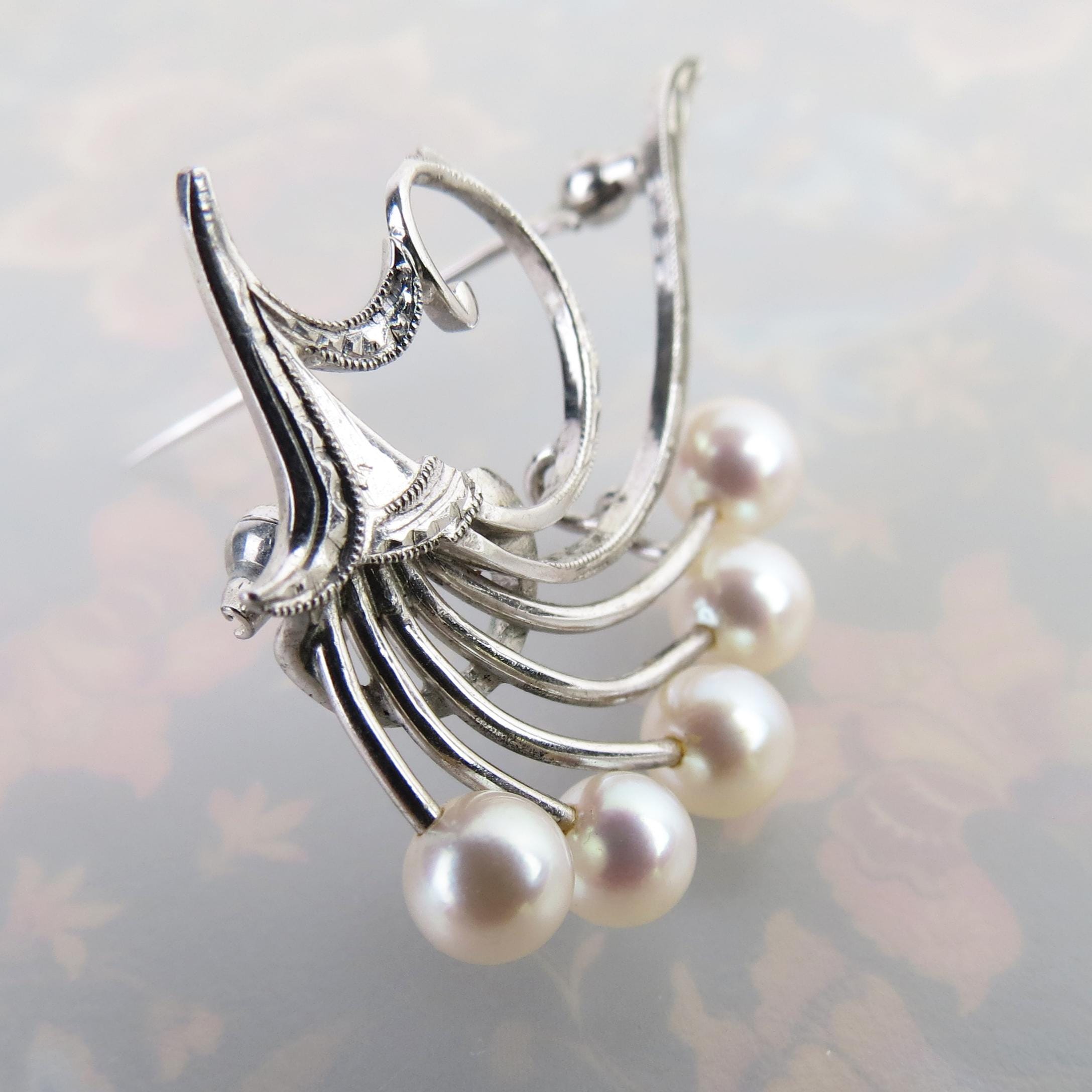 1804 Mikimoto Pearl Brooch SV925 Sterling Silver 6mm