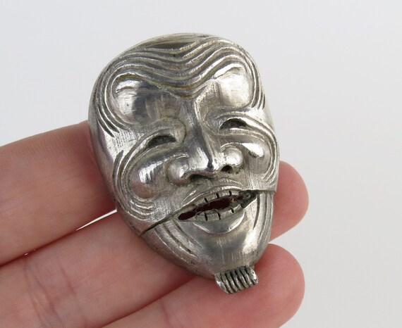 Vintage Japanese Noh mask in sterling silver pape… - image 2